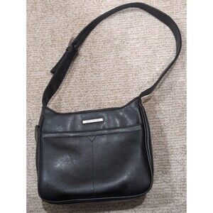 STUDIO WORKS Medium Sz Black Vinyl Organizer Pockets Shoulder Bag Handbag Purse